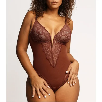 Silky Touch 2 Layer Bodysuits Open Crotch Shapewear Jumpsuit